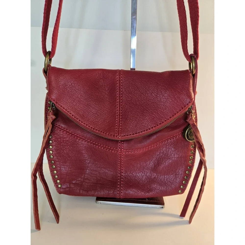 The Sak Silverlake Red Studded Leather Crossbody Shoulder Bag Purse Zip Lined